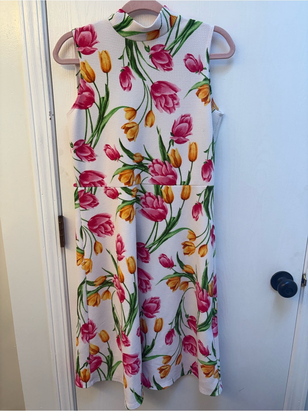 Slinky Brand White Sleeveless Jumpsuit with Pink & Yellow Tulips